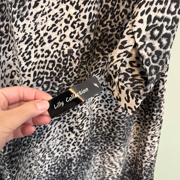 Lilly Collection Shirt Dress Womens XL Black Gray Leopard Long Sleeve Button NWT - Picture 5 of 10